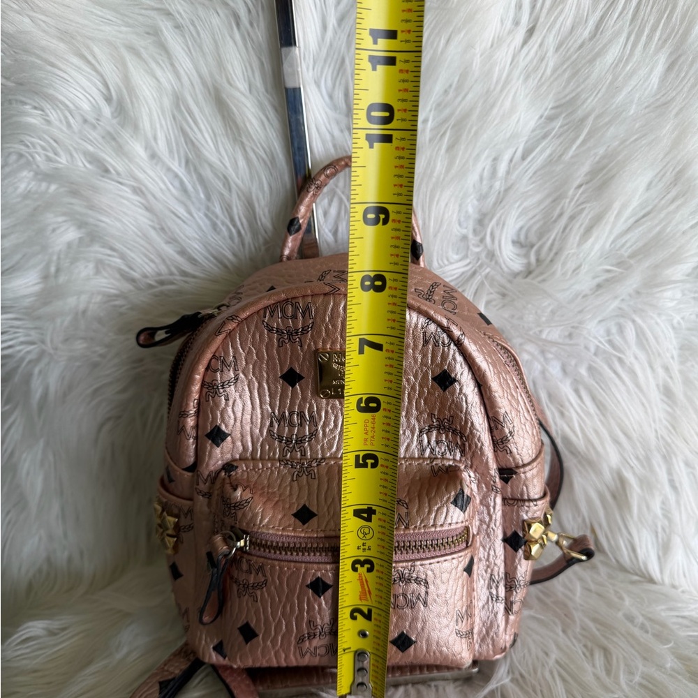 MCM Stark Bebe Boo X-Mini Backpack Metallic Rose Monogram Pink Visetos Leather - Picture 13 of 13